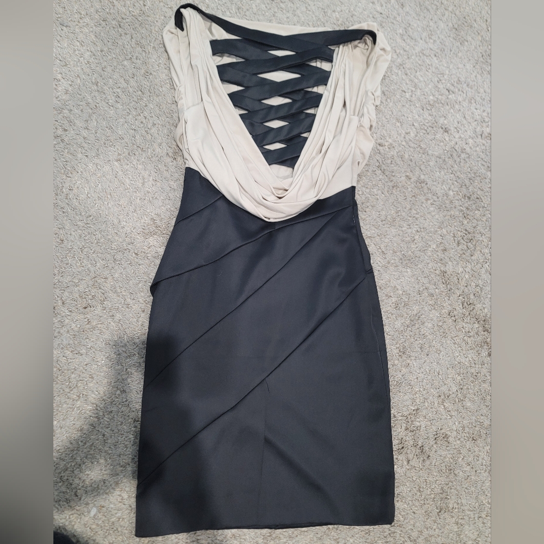 Karen Millen Drape Corset Bodycon Pencil Dress Black Taupe Beige 4